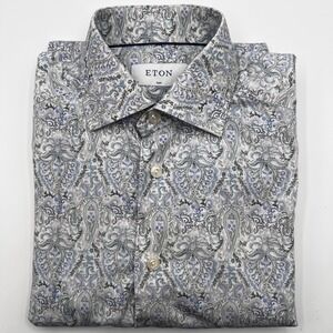 Eton Paisley Design‎ Slim Fit Cotton/Lyocell Button Up Dress Shirt Sz Small 0371